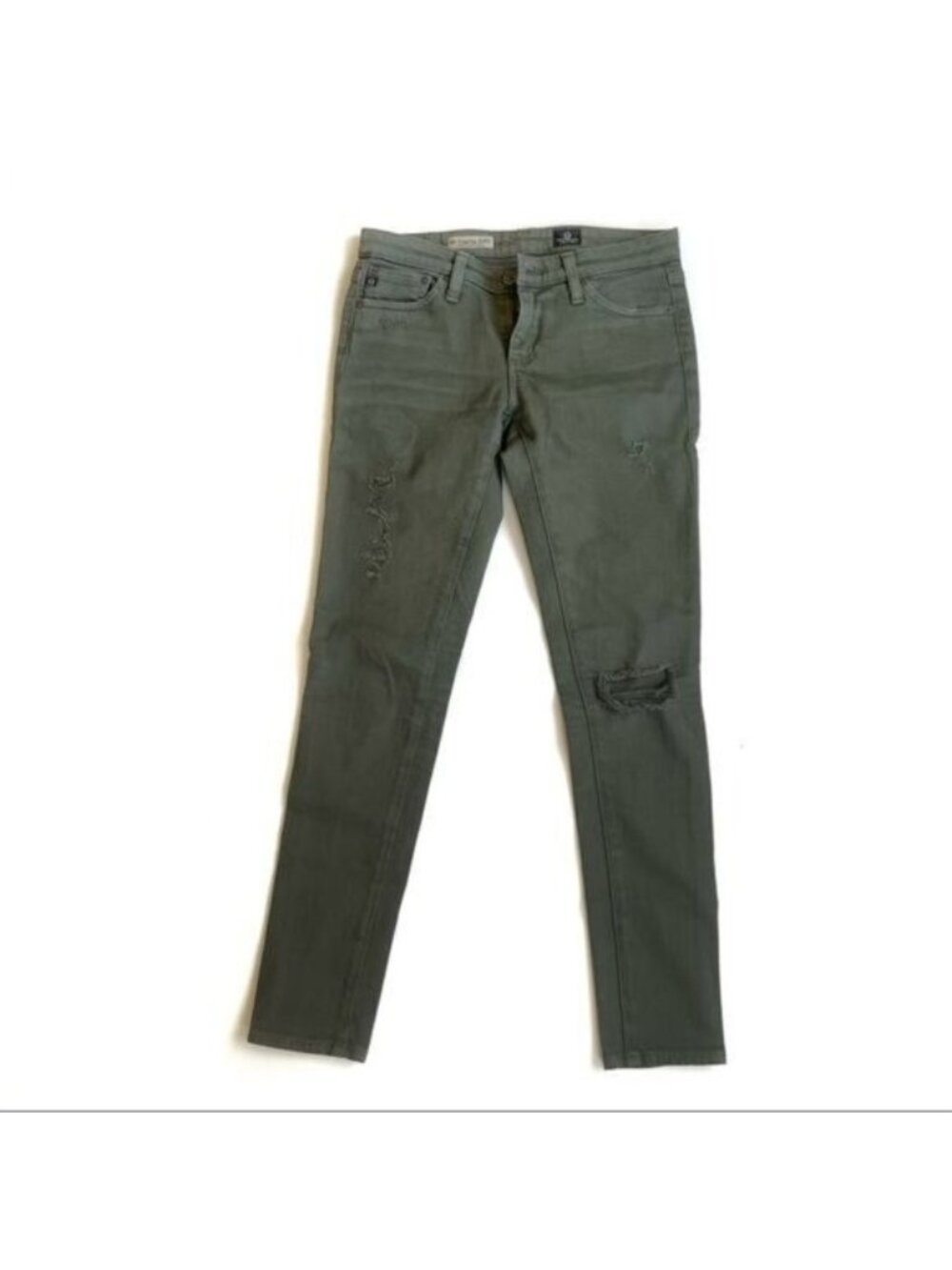 AG Jeans Green Distressed Super Skinny Legging Ankle Jeans - 25R